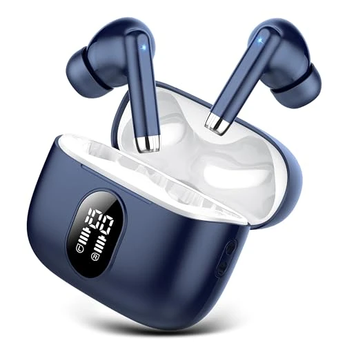 QXQ Nuevo Auriculares Bluetooth, Auriculares Inalambricos Bluetooth 5.4 HiFi Estéreo con 4 ENC Mic, 40H Cascos Inalambricos Bluetooth con Pantalla, Audifonos Inalambricos para Android iOS, Azul Puro