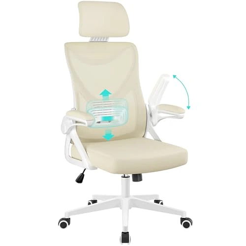 Offerta a tempo: Yaheetech Sedia Ufficio Ergonomica con Braccioli Poggiatesta Regolabile Schienale Alto Funzione Dondolo Poltrona Scrivania Girevole in Rete Traspirante con Supporto Lombare beige - 10% da 99.99 € a 89.98 €