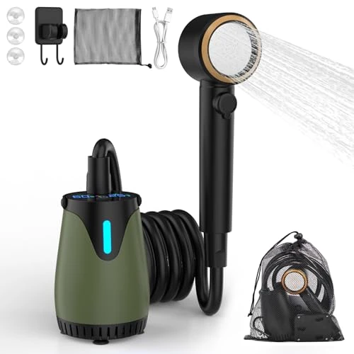 Zeitlich begrenztes Angebot: Campingdusche mit Akku 8000mAh Mobile Dusche IPX8 Wasserdicht,5 Wasserstufen,4 Strahlarten LED-Display Camping Dusche mit Pumpe Solar Camping Zubehör Tragbare Dusche für Wohnmobil, Hund, Strand von 32.99 € auf 32.99 € (0.00% R