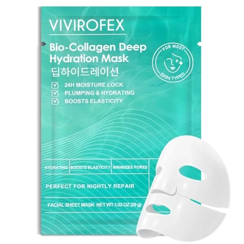 1 Pezzi Maschera Collagene Viso,Bio Collagen Face Mask,Maschera Idrogel,Bio Collagene Real Deep Mask,Maschere per il Visos idratante e lenitiva,Luminosità Istantanea