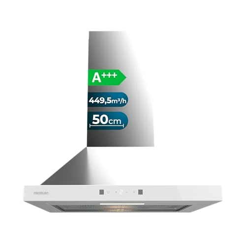 Offerta a tempo: Cecotec Cappa Piramidale 50cm Bolero Flux PT 504400 Inox A++. Vetro Frontale Bianco, Aspirazione 449,5m³/h, Controllo Touch Invisibile, Funzione Booster, Filtri Lavabili, Classe A++, Per Cucina Pulita - 0.00% da 89.90 € a 89.90 €