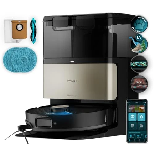 Offerta a tempo: Cecotec Robot Aspirapolvere e Lavapavimenti Base Autosvuotamento Conga X80 Pro.Navigazione Laser, 25000Pa, Area fino 240m², Tecnologia Adattiva, Disinfezione Mop, Bluetooth WiFi, App per Igiene Totale - 60% da 999.00 € a 399.00 €