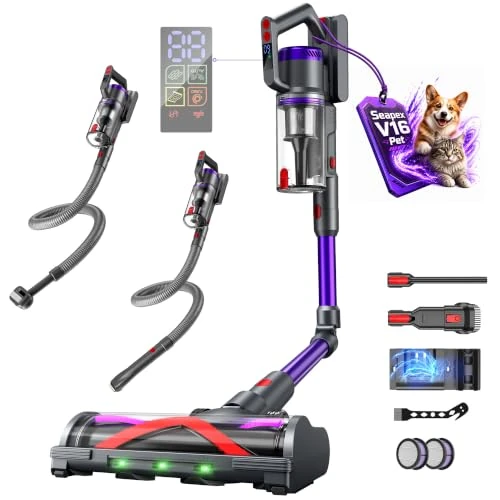Offerta a tempo: Circlio Aspirapolvere Senza Fili, 600W/58000Pa, Scopa Elettrica Senza Fili 75Min, Modalità Automatica, Aspirapolvere Senza Filo LED Touchscreen, Anti-Avvolgimento per Tappeti/Pavimenti/Peli Animali - 0.00% da 179.99 € a 179.99 €