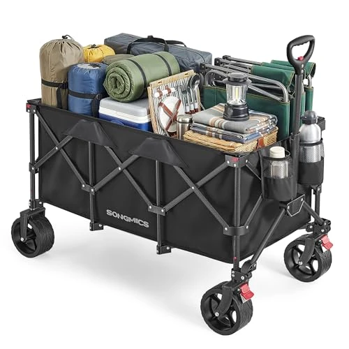Offerta a tempo: SONGMICS Carrello Spiaggia Pieghevole 200L, Carrellino da Trasporto 150 kg con Grandi Ruote Girevoli a 360°, 100 x 53 x 98 cm, per Campeggio e Spesa, Nero, Collezione Sandy GFW200B101 - 20% da 89.99 € a 71.99 €