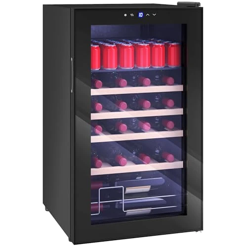 Offerta a tempo: HOMCOM Cantinetta Vino Refrigerata 16 Bottiglie 63L Cantina Vino Silenziosa Temperatura Regolabile 5-18℃ Frigo Vino Bar con Vetro Anti UV, Ripiani, Compressore, Display Touch, Luci LED, Classe G - 14% da 218.95 € a 188.04 €