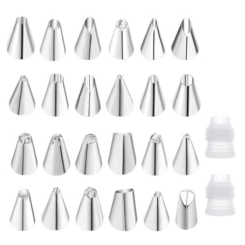 Offre limitée : CFEWV 24 Jeux De Douilles Professionnelles Pour Poches À Douille, Douilles Réutilisables, Poches À Douille Réutilisables En Acier Inoxydable, Adaptées Aux Gâteaux, Tartes Et Décorations De Biscuits de 3.99 € à 3.99 € (0.00% de remise)