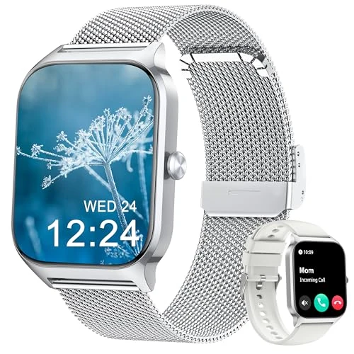 Popglory Reloj Inteligente Mujer Hombre, Llamada Bluetooth, 100+ Deportes Smartwatch Recibir Whatsapp, Presión Arterial/Ritmo Cardíaco/Sueño/Estrés/SpO2, AI Relojes Deportivos, Regalo iOS Android