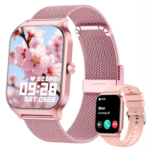 Popglory Smartwatch Uomo Donna, 1.85" Orologio Chiamate, Assistente AI, 100+ modalità Sportive Fitness Watch, Frequenza Cardiaca/SpO2/Pressione Sanguigna/Sonno/Stress, Regalo Android iOS (2 Cinturini)