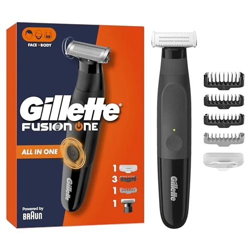 Offerta a tempo: Gillette Fusion One Rasoio Elettrico Uomo Barba E Corpo, 3 Pettini Barba (1,2,5mm) E 1 Pettine Corpo, Testina Oscillante, Impermeabile, Senza Fili, 45 Min Autonomia, Tecnologia Braun - 30% da 49.99 € a 34.99 €