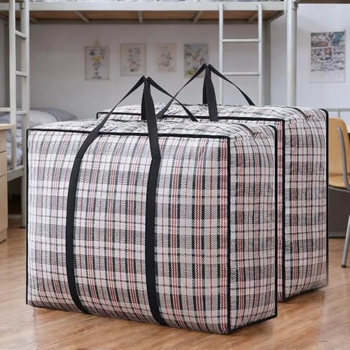 Limited-time offer: 2 Pieces Extra Large Reusable Shopping Duffel Bags with Handles Colorful Woven Plastic Waterproof Tote Bags for Moving House from 2.46 £ to 2.46 £ (save 0.00%)