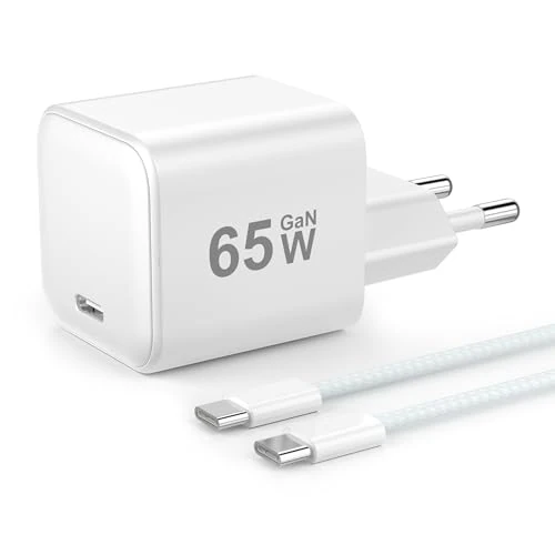 Zeitlich begrenztes Angebot: YISH 65W USB C Ladegerät Schnellladegerät - GaN Netzteil USB C Stecker Kompatibel mit iPhone 17 16 15 Samsung S26 S25 MacBook Fast Charger Schnellladen Power Adapter Ladestecker, Mit 1M Typ C Kabel von 19.99 € auf 15.99 € (20%