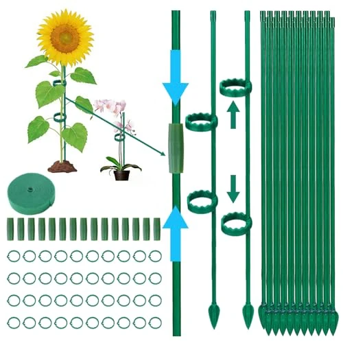 Tijdelijke aanbieding: Plantensteun met 20 plantenstokjes, 40 plantenclips, plantenbanden 1 m, 15 connectoren, ondersteuning voor klimplanten, plantenstokken voor tomaten, erwten, komkommers, bloemen van 11.95 € naar 11.95 € (0.00% korting)