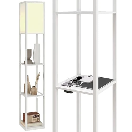 Offerta a tempo: HOMCOM Lampada da Terra LED con Ripiani, Lampada Moderna con Interruttore a Pedale e Porte USB, Temperatura della Luce Regolabile per Soggiorno e Camera da Letto, Bianco - 33% da 57.95 € a 38.97 €