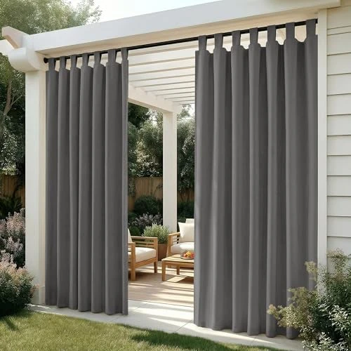 Zeitlich begrenztes Angebot: Deconovo Outdoor Vorhang Wetterfest Schlaufen Blickdicht Sonnenschutz Terrasse Balkon Thermovorhang, 245x132 cm (Höhe x Breite), Hellgrau, 2er Set von 33.95 € auf 31.95 € (6% Rabatt)