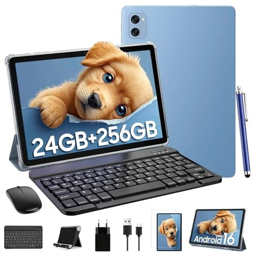 Offerta a tempo: TABWEE Android 16 Tablet con Tastiera - 24 GB RAM+ 256 GB ROM(2 TB TF), Octa-Core, Gemini AI, Widevine L1, Tablet 10 Pollici, 5000 mAh, 8 MP+5 MP, Face ID, 3.5 mm Jack Port -Blu (4 Anni Garanzia) - 0.00% da 199.99 € a 199.99 €