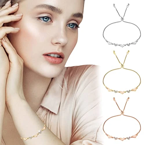 Offerta a tempo: 2/6 Pezzi Bracciale Donna Argento 925 Tennis Braccialetto Cuore Regolabile Bracciali Coppia Per Figlia Amica Moglie Sorelle Mamma Collega Ideale Per Regali Di Compleanno, San Valentino (B-3Pcs) - 0% da 11.98 € a 11.98 €