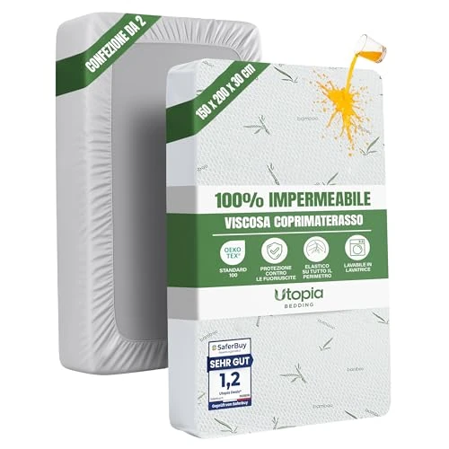 Offerta a tempo: Coprimaterasso Viscosa Impermeabile 150 x 200 x 30 cm Traspirante Set di 2 - 5% da 29.99 € a 28.49 €