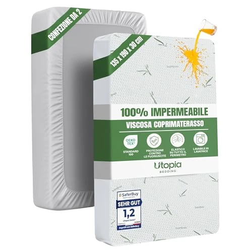 Offre limitée : Protege-Matelas Impermeable Viscose 135x190x30 cm, Housse Matelas, Lot de 2 de 34.99 € à 34.99 € (0.00% de remise)