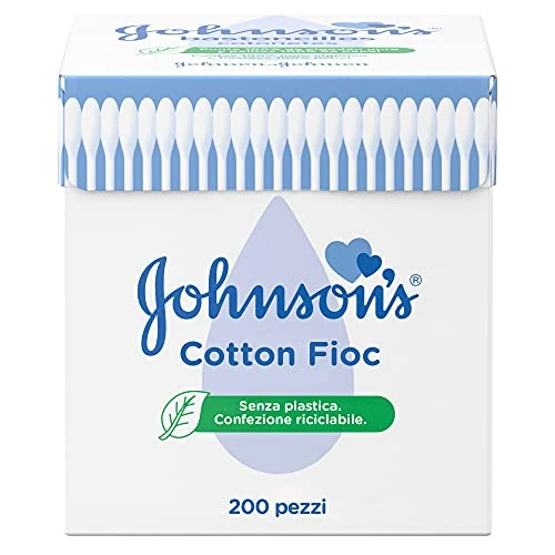 Johnson's Baby Cotton Fioc, Cotton fioc morbidissimi per la pulizia delle aree delicate, Cotton fioc neonato e adulto, Bastoncini in carta e cotone per la pulizia orecchie delicata