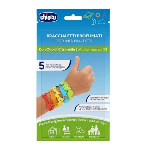 Offerta a tempo: Chicco Braccialetti Profumati alla Citronella per Bambini e Adulti, Colorati e Divertenti, Ideali per Polsi e Caviglie, Fragranza Naturale di Origine Vegetale, Confezione Multipack da 5 Pezzi - 43% da 4.99 € a 2.85 €