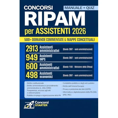 Concorsi RIPAM 2026 per Assistenti - Manuale Unico per le Varie Amministrazioni: Teoria semplificata e 500 domande commentate per studiare in maniera intelligente ... facilmente la prova (Italian Edition)