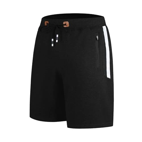 Offerta a tempo: ZOXOZ Shorts Uomo Cotone Estivi Pantaloncini Sportivi Palestra Jogging Fitness con Tasche Zip Elasticizzati Nero L - 5% da 29.77 € a 28.28 €