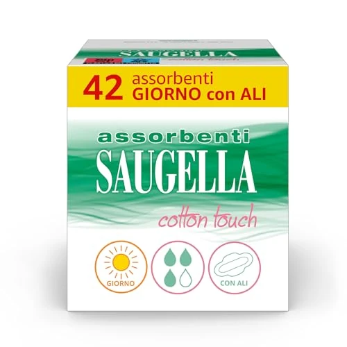 Offerta a tempo: Saugella Cotton Touch Assorbenti Giorno con Ali, 42 Pezzi - 10% da 11.40 € a 10.26 €