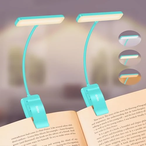 Offerta a tempo: Gritin 19 LED Lampada Luce da Lettura per Libro, 2 Pezzi Luce per Lettura Libri a Letto con Clip Ricaricabile, 3 Temperature di Colore, Dimmerabile Senza Livelli, Lunga Durata, per Studio-Blu - 47.01% da 21.89 € a 11.60 €
