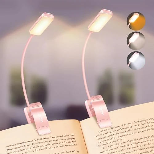 Offerta a tempo: Gritin 9 LED Luce per Lettura Libri a Letto con Clip, 2 Pezzi Ricaricabile Lampada Luce da Lettura per Libro, 3 Temperatura Colore & Regolazione Continua, Ideale per Lampada Libro per Notturna-‎Rosa - 36.38% da 21.99 € a 13.99 €