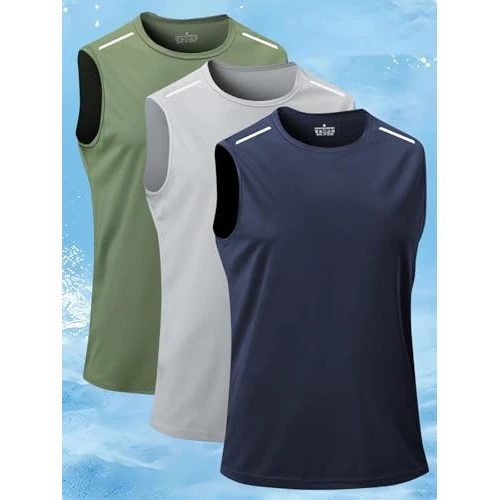 Offerta a tempo: Confezione da 3 canottiere da uomo: magliette senza maniche leggere e traspiranti per corsa, viaggi, abbigliamento casual - 0.00% da 18.62 € a 18.62 €