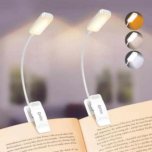 Offerta a tempo: Gritin 9 LED Luce per Lettura Libri a Letto con Clip, 2 Pezzi Ricaricabile Lampada Luce da Lettura per Libro, 3 Temperatura Colore & Regolazione Continua, Ideale per Lampada Libro per Notturna-Bianco - 36.38% da 21.99 € a 13.99 €