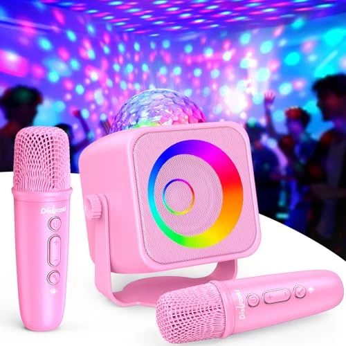 Zeitlich begrenztes Angebot: Dislocati Geschenk Mädchen 3-15 Jahre, LED Disco Karaoke Maschine Mikrofon Kinder Mit 2 Bluetooth Mikrofonen und Ständer Sachen Geschenke Spielzeug für Mädchen ab 3-12 Jahre Ideal für Partys Rosa von 21.99 € auf 21.99 € (0.00%