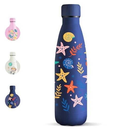 Offerta a tempo: Motswedi Borraccia Termica, 500 ml Senza BPA, Borraccia, 18/8 Acciaio Inossidabile, Bottiglia Bambini, Isolamento Sottovuoto a Doppia Parete, Bottiglia per Scuola, Viaggi - Stella Marina Blu Scuro - 8% da 12.99 € a 11.97 €