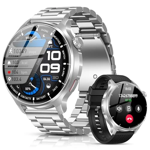 Offerta a tempo: SLOKSFil Smartwatch Uomo con Chiamate Bluetooth, 1.52" HD Orologio Intelligente Fitness, con 1000 mAh 24/7 Cardiofrequenzimetro SpO2 Sonno 110+ Sport Impermeabile IP68, per Android iOS (Acc. Argent) - 37% da 89.99 € a 56.41 €