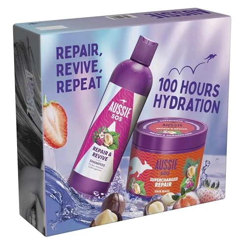 Limited-time offer: Aussie SOS Repair Gift Set, Shampoo & Hair Mask, Damaged Hair, 100 Hours Moisture, Vegan from 35.33 £ to 35.33 £ (save 0.00%)