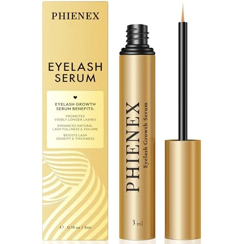 PHIENEX Lash Serum, Eyelash & Brow Enhancing Formula for Longer, Thicker Lashes - Powered by US DermaCraft Labs Technology with Botanical Peptide Complex - 3ml (Gold)