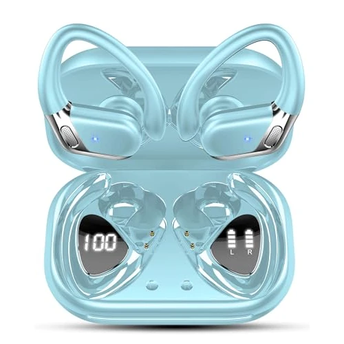 Matast Bluetooth hoofdtelefoon met 3D bass stereo, 50 uur hoofdtelefoon, in-ear ruisonderdrukking, ENC en 4 HD-microfoons, IP7 waterdicht, draadloze hoofdtelefoon, hifi led-hoofdtelefoon