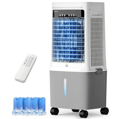 Zeitlich begrenztes Angebot: EXNOS Mobiler Luftkühler mit Wasserkühlung - Verwendungsventilator mit 25 L Wassertank, Klimanlage ohne Abluftschlauch, Fernbedienung, 80° Oszillation, für Wohnung & Arbeitsräume von 199.99 € auf 199.99 € (0.00% Rabatt)