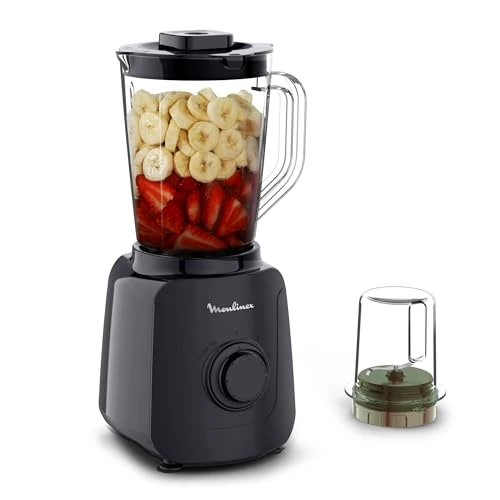 Offerta a tempo: Moulinex Blendforce Essential, Frullatore Multifunzione con Ventilazione del Motore, 2 Velocità e Modalità Pulse, Tritaghiaccio, Lame in Acciaio Inox, Capacità 1.85 L, 450 W, Black Knight, LM4118 - 14% da 34.99 € a 29.99 €