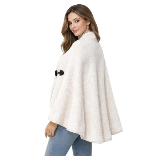 GX GARGIX Mantella Poncho Donna in Tessuto Teddy Effetto Pelliccia – Calda e Morbida, Chiusura con Alamaro, Stile Elegante Invernale