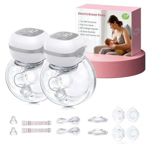 Haokoo Tiralatte Elettrico Indossabile Portatile, 201g Leggero Tira Latte Neonati Elettrico, Installazione Rapida 5s, 3 modalità e 12 livelli, Display a LED, Senza BPA, 2 Pezzi