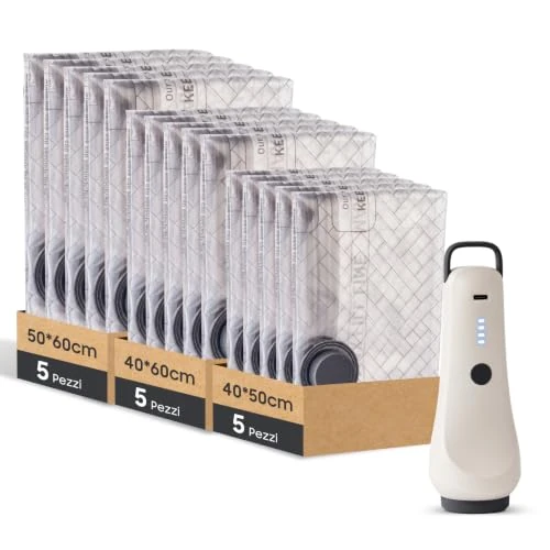 Tijdelijke aanbieding: Herbruikbare vacuümzakken voor kleding met draadloze pomp, ideaal voor ruimtebesparing thuis en op reis – Set van 15 stuks (5x 40x50 cm, 5x 40x60 cm, 5x 50x60 cm) van 29.99 € naar 29.99 € (0.00% korting)