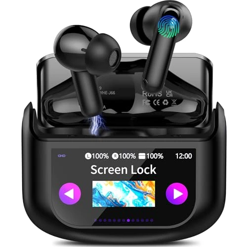 QXUFV AI Écouteur Traducteur Instantané 164 Langues, ANC/ENC Réduction du Bruit, 7 Modes de Traduction, Écran Tactile LED, IPX7 Étanche, 48H Autonomie, Casque Musique/Appels/Traducteur (Noir Jais)