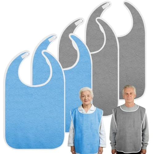 Oferta limitada: Aolso 4 Piezas Baberos Adultos Impermeable, Reutilizables, 72 x 44 cm Baberos de Comedor para Adultos con Velcro, Protector de Ropa para Hombres, Mujeres, Ancianos y Discapacitados(2Gris+2Azul de 14.99 € a 11.56 € (ahorro 23%)
