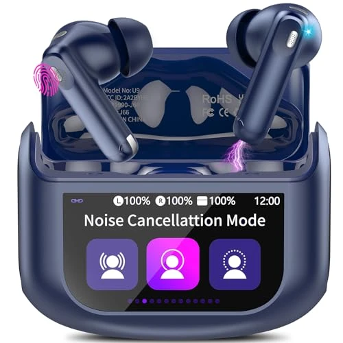 Thunelec Touchscreen Bluetooth Headphones, In-Ear Headphones, Wireless Bluetooth 5.4 with ANC+ENC Noise Cancelling Mic, 48 Hours Immersive Deep Bass Earbuds with 5 EQ Modes, IP7 Waterproof Earphones