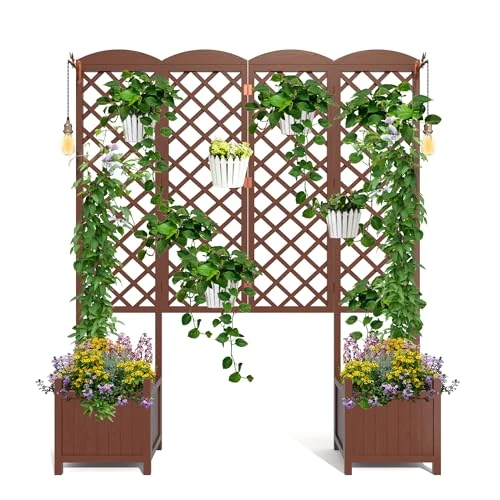 Jacklin F Maceta elevada de Abeto Impermeable con Enrejado para trepadoras 160x40,6x183 cm | Caja de plantación Pantalla Visual con Drenaje | Modular para jardín y Plantas trepadoras marrón Oscuro