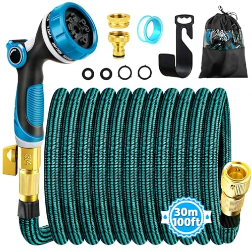 Offerta a tempo: Tubo Acqua Giardino,Tubo Estensibile da Giardino con connettore in ottone da 3/4' e 1/2',Canna Acqua Giardino con ugello spruzzatore a 10 funzioni,30 metri Gomma per Innaffiare,Tubo Irrigazione (30M) - 0.00% da 40.99 € a 40.99 €