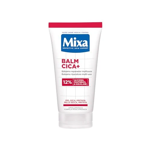 Mixa Balm Cica+ reparatiebalsem met 12% multifunctionele glycerine + panthenol + squalal, geschikt voor gezicht, lichaam en lippen, voor baby's, kinderen en volwassenen, hypoallergeen, 50 ml