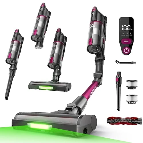Offerta a tempo: FAMIVAC FV3 Aspirapolvere senza Fili 60KPa/50Min/120㎡, Tubo Pieghevole, Autoportante con Spazzola Antigroviglio, Luce Verde, Scopa Elettrica Potente per Pavimento Duro/Moquette/Peli Animali/Auto - 41% da 199.99 € a 118.99 €