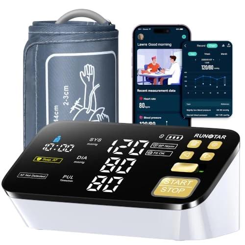 Offerta a tempo: RunStar Smart AFib Misuratore di Pressione sanguigna da Braccio (22-44cm), Display LED Chiaro da 6,5'', Modalità Doppio Utente con 2x99 Posizioni di Memoria, App Connettiva per iOS e Android - 36% da 142.99 € a 91.99 €